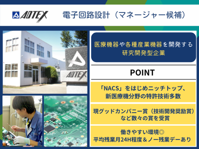 株式会社アドテックス 500万 電子回路設計 Mg候補 特許多数 残業月24h程 応募時履歴書不要 求人 転職情報のキャリコネ転職